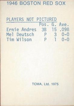 1975 TCMA 1946 Boston Red Sox (Red Names) #NNO Larry Woodall / Charlie Wagner / Del Baker Back