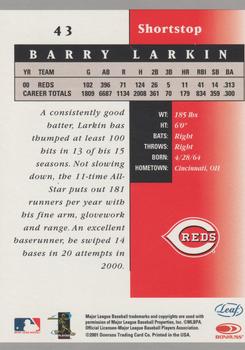 2001 Leaf Certified Materials #43 Barry Larkin Back
