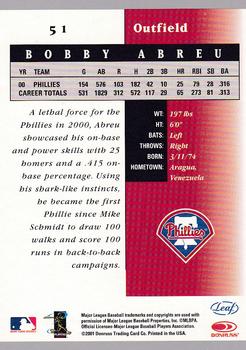 2001 Leaf Certified Materials #51 Bobby Abreu Back