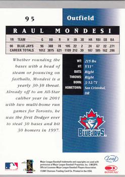 2001 Leaf Certified Materials #95 Raul Mondesi Back