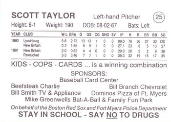 1993 Fort Myers PAL Boston Red Sox #25 Scott Taylor Back