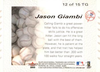 2003 Fleer Genuine - Tools of the Game #12TG Jason Giambi Back