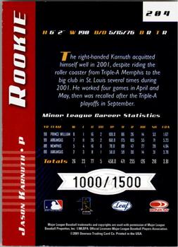 2001 Leaf Limited #204 Jason Karnuth Back