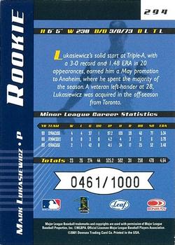 2001 Leaf Limited #294 Mark Lukasiewicz Back