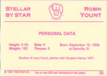1991 Star Stellar #35 Robin Yount Back