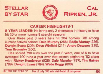 1991 Star Stellar #86 Cal Ripken Jr. Back
