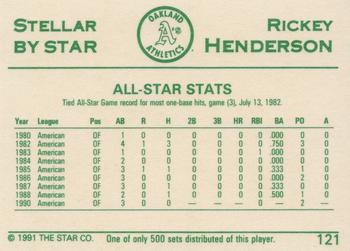 1991 Star Stellar #121 Rickey Henderson Back