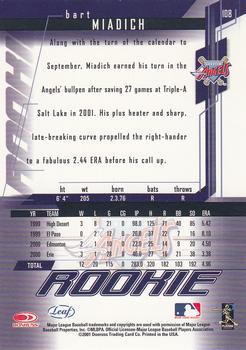 2001 Leaf Rookies & Stars #108 Bart Miadich Back
