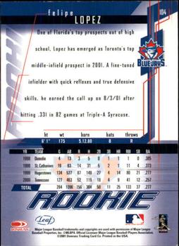 2001 Leaf Rookies & Stars #104 Felipe Lopez Back