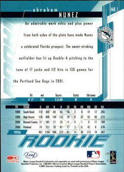 2001 Leaf Rookies & Stars #148 Abraham Nunez Back