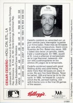 1991 Kellogg's Leyendas Hispanas del Beisbol (Spanish Legends of Baseball) #NNO Cesar Cedeno Back