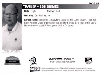 2008 Choice Daytona Cubs #13 Bob Grimes Back