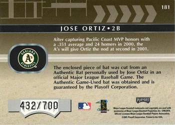 2001 Playoff Absolute Memorabilia #181 Jose Ortiz Back