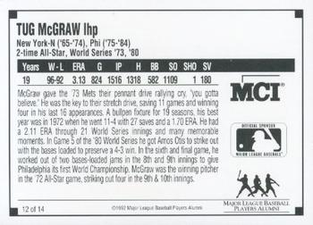 1992 MCI MLBPA Ambassadors of Baseball #12 Tug McGraw Back