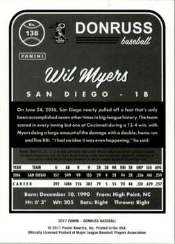 2017 Donruss - Career Stat Line #138 Wil Myers Back
