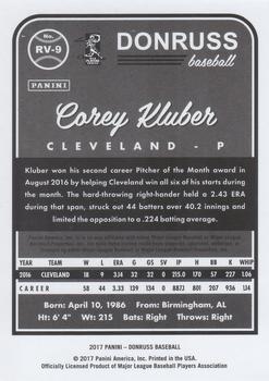 2017 Donruss - Retro Variations 1983 Season Stat Line #RV-9 Corey Kluber Back