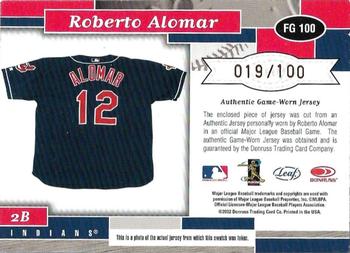 2002 Leaf Certified - Fabric of the Game Base #FG 100 Roberto Alomar Back