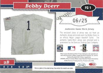 2002 Leaf Certified - Fabric of the Game Position #FG 1 Bobby Doerr Back