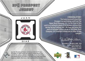 2001 SPx #123 Juan Diaz Back