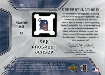 2001 SPx #139 Brandon Inge Back
