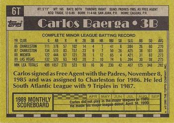 1990 Topps Traded - Gray Card Stock (Pack Version) #6T Carlos Baerga Back