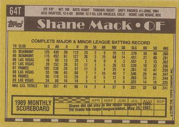 1990 Topps Traded - Gray Card Stock (Pack Version) #64T Shane Mack Back