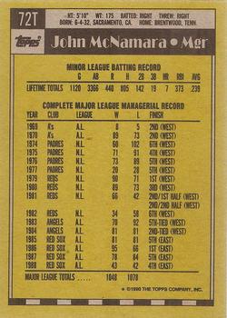 1990 Topps Traded - Gray Card Stock (Pack Version) #72T John McNamara Back