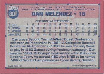 1991 Topps Traded - Gray Card Stock (Pack Version) #80T Dan Melendez Back