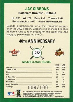 2003 Fleer Tradition Update - 2003 Fleer Tradition Glossy #252 Jay Gibbons Back