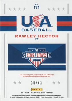 2017 Panini USA Baseball Stars & Stripes - USA BB Jumbo Swatch Silhouettes Black Gold Signatures Jerseys #171 Rawley Hector Back