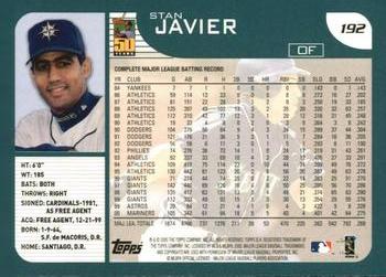 2001 Topps #192 Stan Javier Back