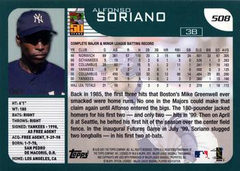 2001 Topps #508 Alfonso Soriano Back
