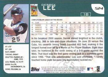 2001 Topps #524 Derrek Lee Back
