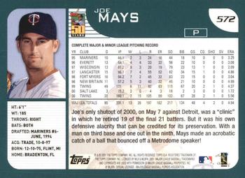 2001 Topps #572 Joe Mays Back