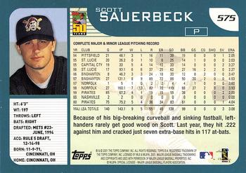 2001 Topps #575 Scott Sauerbeck Back