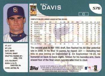 2001 Topps #576 Ben Davis Back