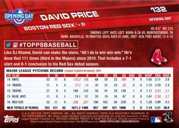 2017 Topps Opening Day - Rainbow Foil Blue #132 David Price Back