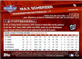 2017 Topps Opening Day - Purple Foil #9 Max Scherzer Back