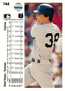 1990 Upper Deck #744 Matt Nokes Back