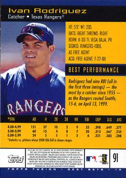 2001 Topps Fusion #91 Ivan Rodriguez Back