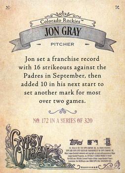 2017 Topps Gypsy Queen - Missing Blackplate #172 Jon Gray Back