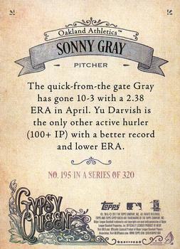 2017 Topps Gypsy Queen - Missing Nameplate #195 Sonny Gray Back