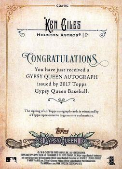 2017 Topps Gypsy Queen - Gypsy Queen Autographs Missing Blackplate #GQA-KG Ken Giles Back