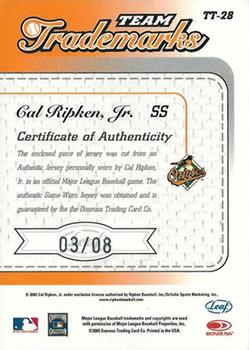 2003 Leaf Limited - Team Trademarks Autographs Jersey #TT-28 Cal Ripken, Jr. Back