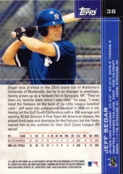 2001 Topps HD #38 Jeff Segar Back