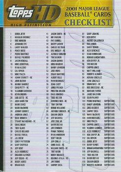 2001 Topps HD #NNO Checklist Front