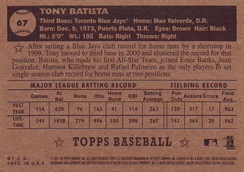 2001 Topps Heritage #67 Tony Batista Back