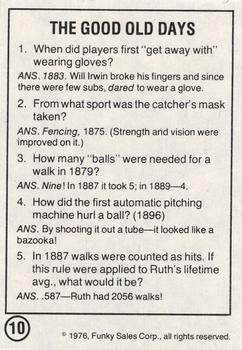 1976 Funky Sales Corp Funky Facts Baseball #10 The Good Old Days Back