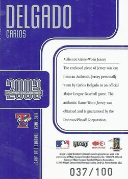 2003 Playoff Piece of the Game - Player Collection Blue #NNO Carlos Delgado Back