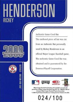 2003 Playoff Piece of the Game - Player Collection Blue #NNO Rickey Henderson Back